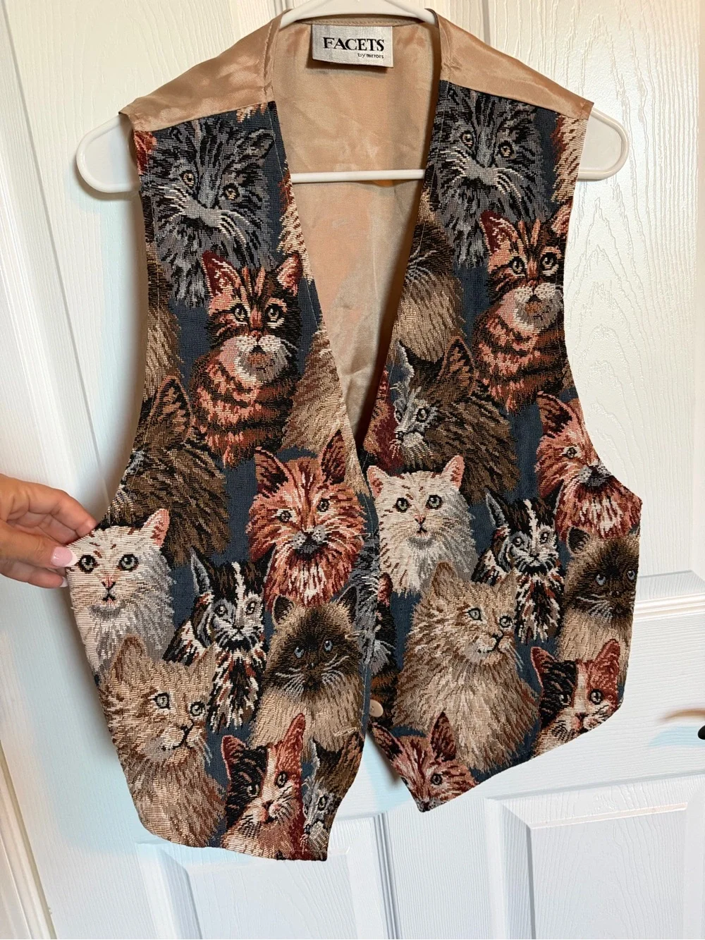 VTG 90s Facets by Mirrors Cat Vest Women Sz Large Woven Kittens